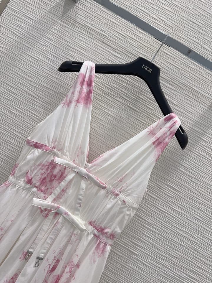 Dior Floral Print V-Neck Dress – 2026SS in Pink Floral