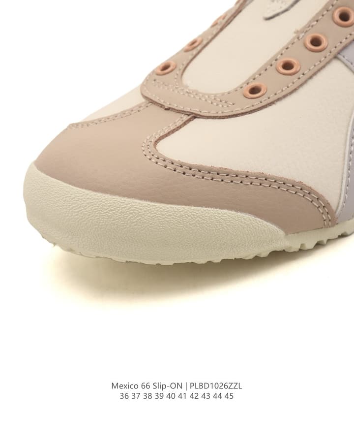 Onitsuka Tiger Mexico 66 Slip-On Canvas Sneakers in Cream Canvas With Gold Stripes