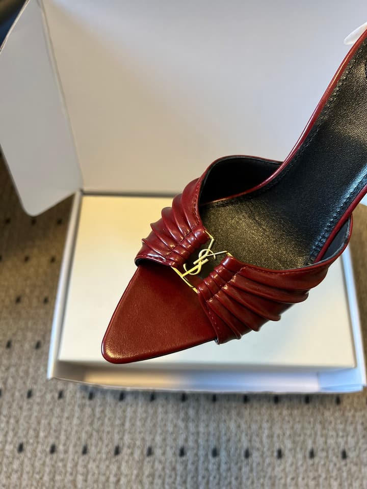 Saint Laurent Ruched Leather Mules – 26SS in Beige