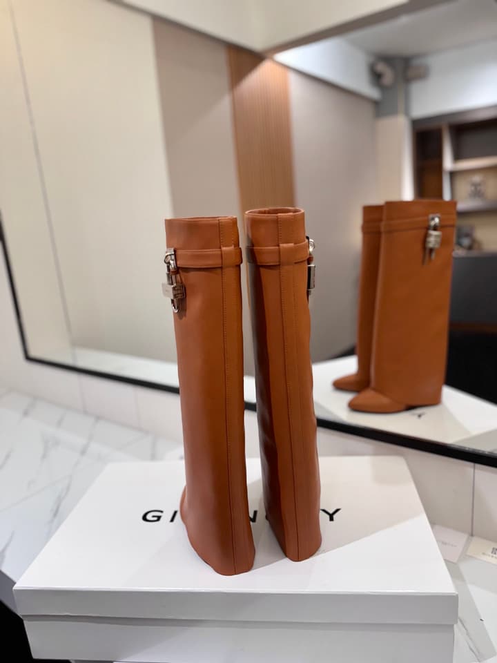 Givenchy Lock Detail Knee-High Boots – 2024 SS in Black Leather