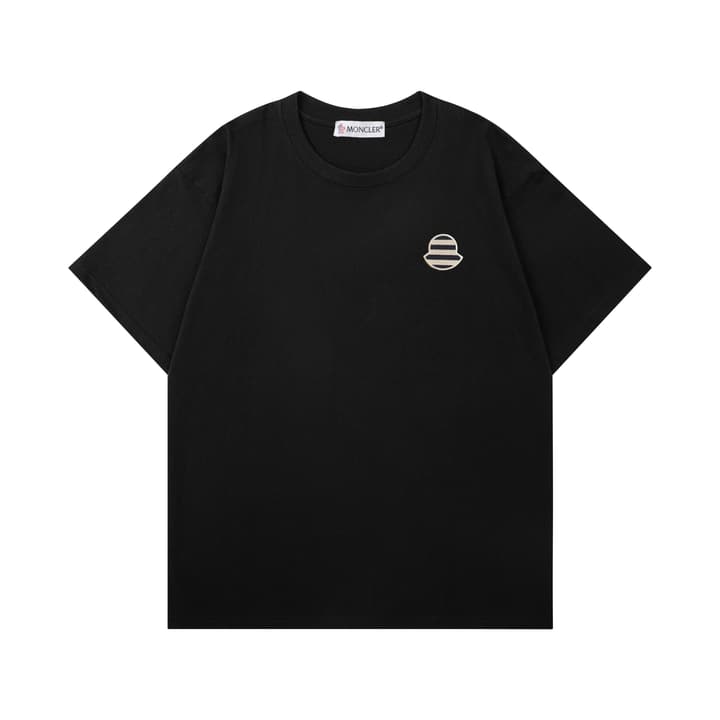 Moncler Woven Embroidered Logo Cotton T-Shirt in Black
