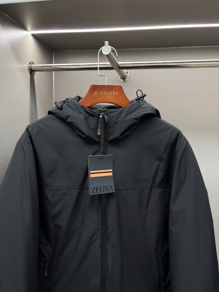 Zegna Letter Embroidered Down Jacket in Black