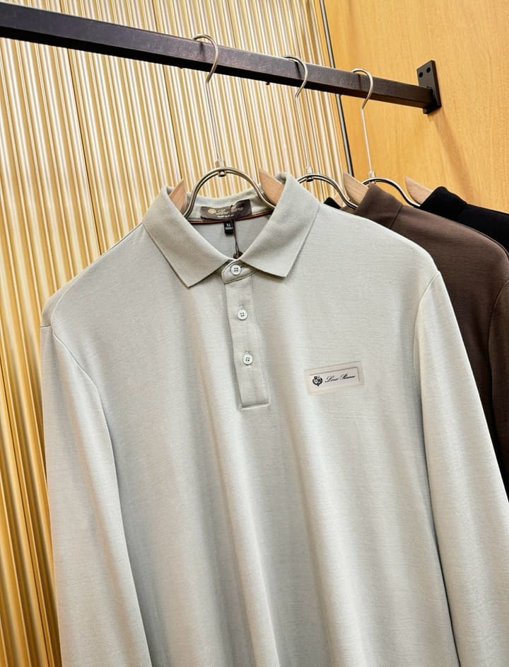 Loro Piana Solid Long Sleeve Polo Shirt – Autumn/Winter Collection in Black