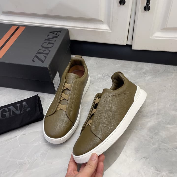 Zegna Triple Stitch Low-Top Sneakers in Navy Blue