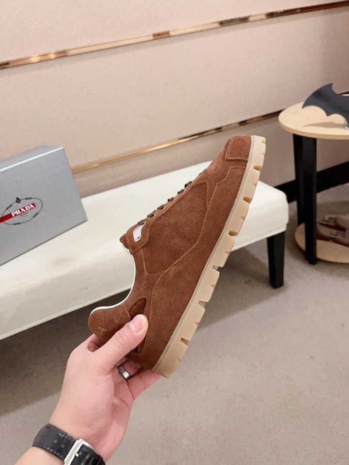 Prada Men's Air Cushion Sneakers in Beige Suede