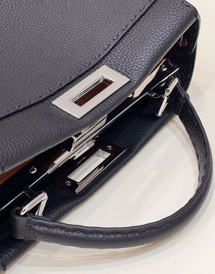 Fendi Classic Peekaboo Handbag in Classic Black With Patterned Strap