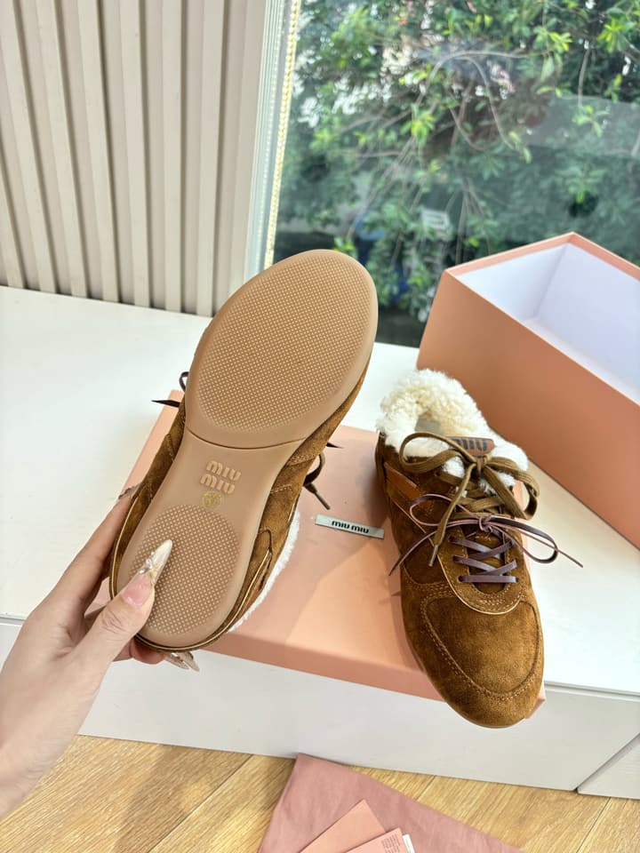 Miu Miu x New Balance 530 Suede Sneakers in Brown Suede With Shearling Lining