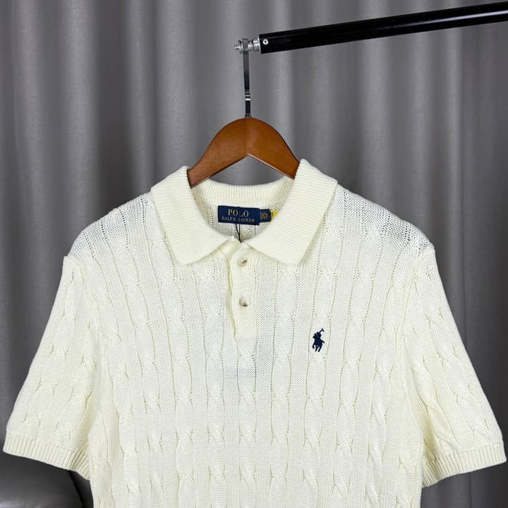 Ralph Lauren Classic Cable Knit Polo Sweater in Black