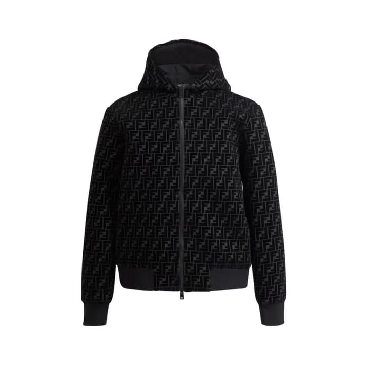 Fendi All-Over Print Flocked Jacket in Black Flocked Monogram Jacket