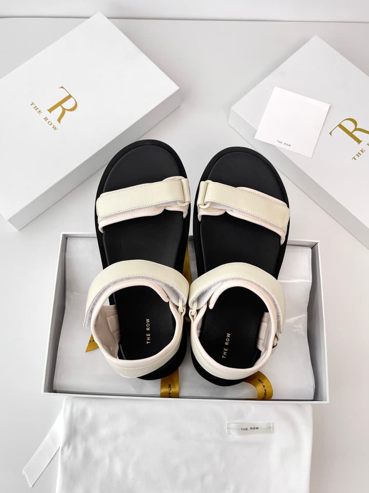 The Row Classic Velcro Beach Sandals in Black And Cream