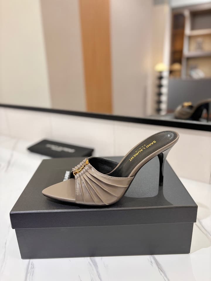 Saint Laurent Crystal Chain Heeled Sandals – 2025 Spring/Summer Collection in Beige