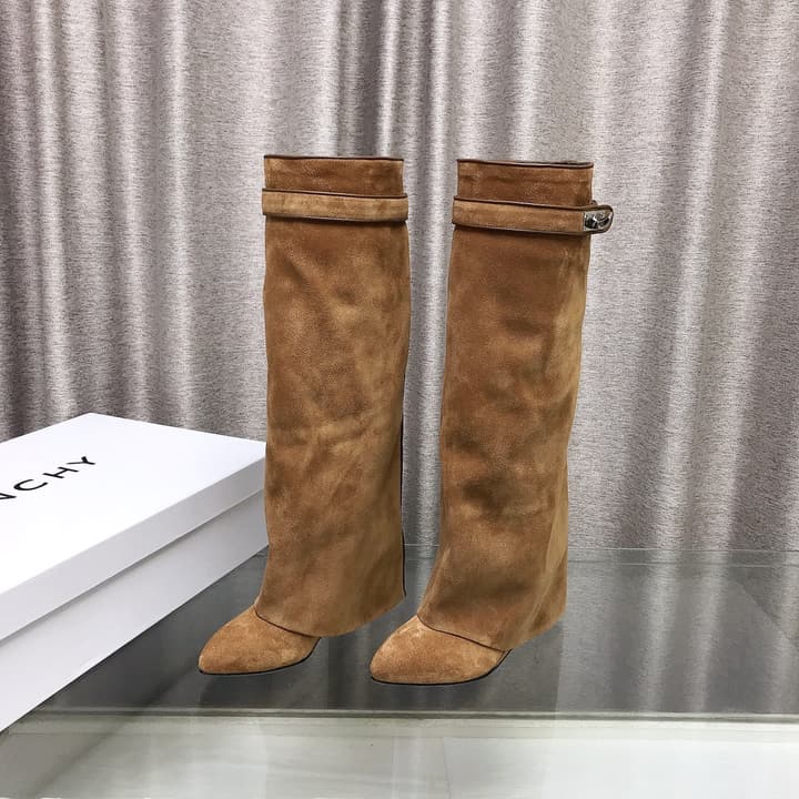Givenchy Shark Tooth Leather Knee-High Boots in Almond