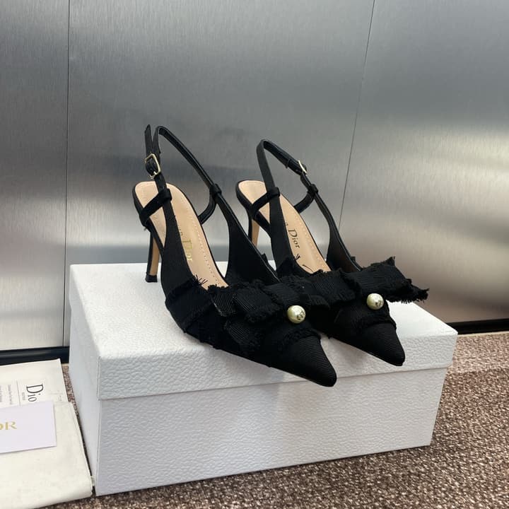 Dior J'Adior Adiorble Tassel Bow Pearl Heeled Sandals – 2024 Spring/Summer Collection in Black Velvet Front