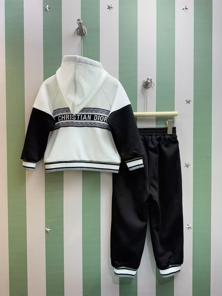 Dior High-End Children's Hooded Tracksuit Set – Kids Collection – 2025AW in Black And White Monogram