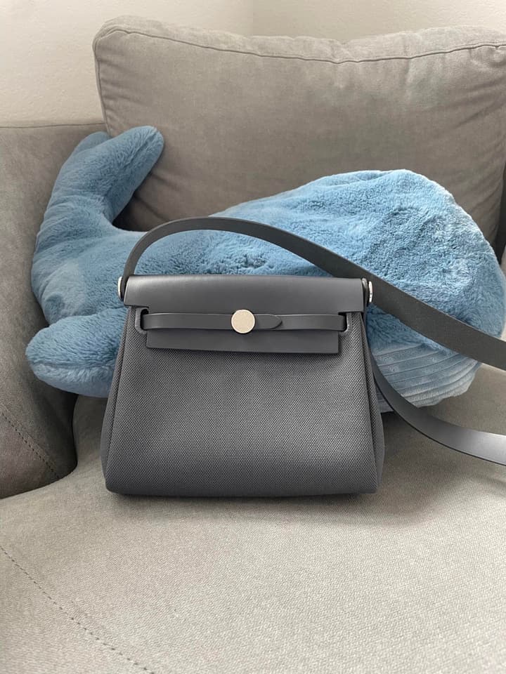 Hermès Herbag 20 Slate Grey Canvas Bag