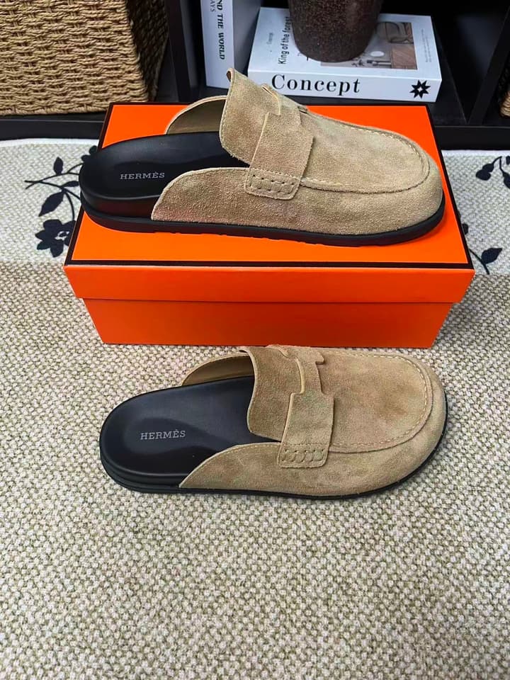 Hermès Suede Calfskin Chunky Mules