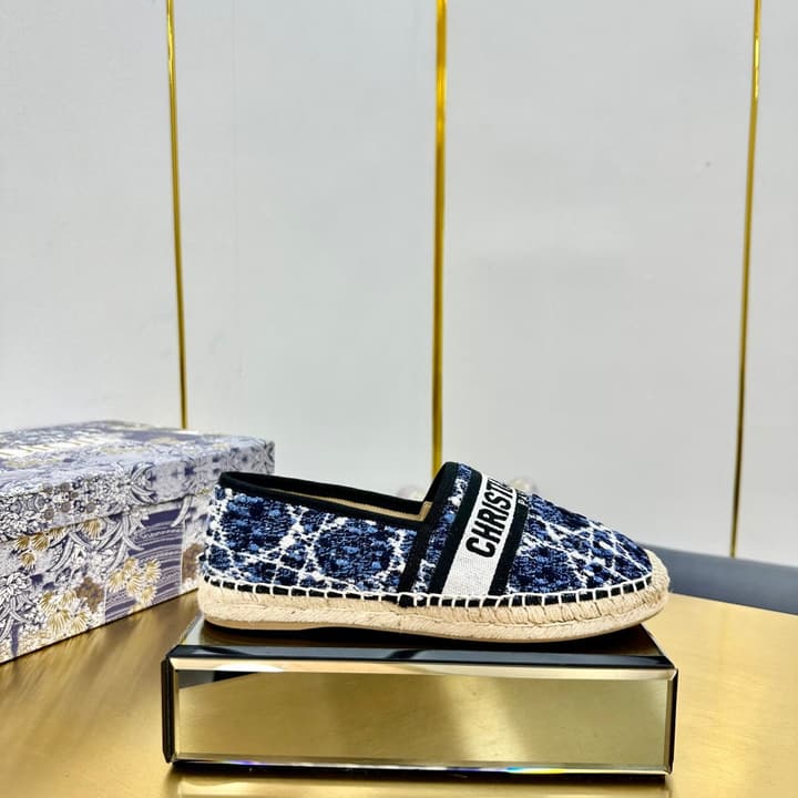 Dior Granville Embroidered Espadrille Flats in Beige/brown Oblique Pattern