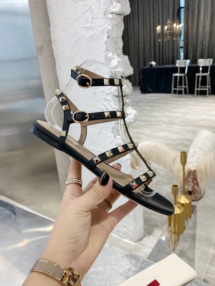 Valentino Studded Classic Block Heel Sandals in Black