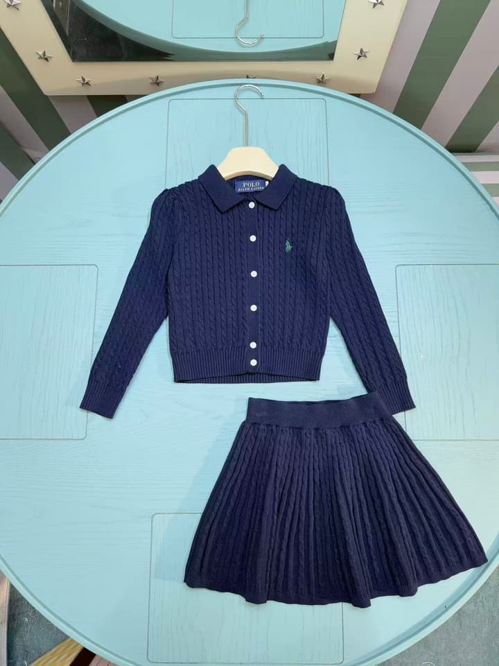 Ralph Lauren Polo Girls' Striped Knit Set – 2025SS in Navy Blue Knit Set