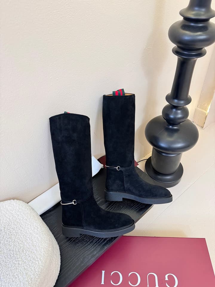 Gucci Runway Velvet Boots in Black Suede