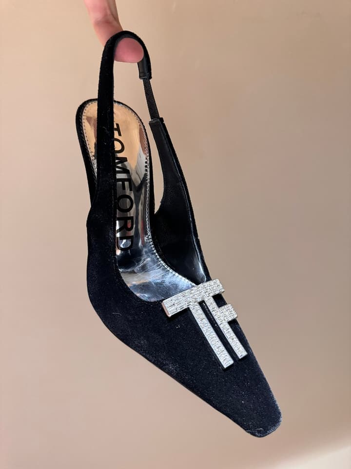TOM FORD Padlock Velvet Crystal Heeled Sandals – Spring/Summer Collection – 24SS in Black Patent