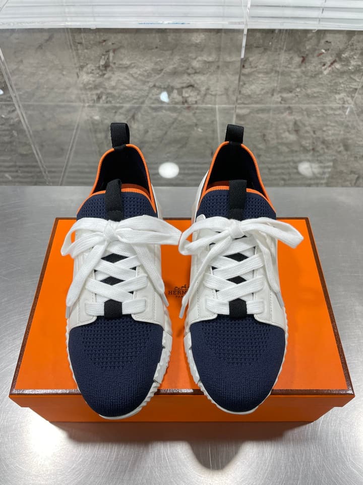 Hermès Sport Sneakers – Iconic Orange Edge in Black Knit With Black Laces