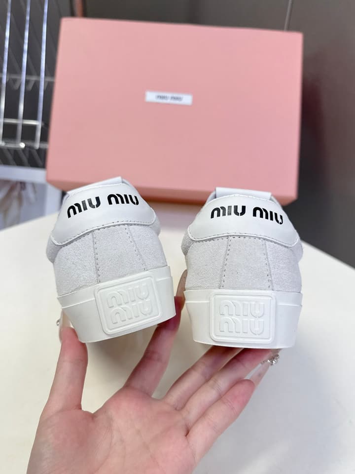 Miu Miu Distressed Retro Double Lace Sneakers in Red