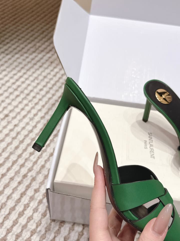 Saint Laurent Melody Square-Toe Heeled Sandals – 2026 Spring/Summer Collection in Beige Patent