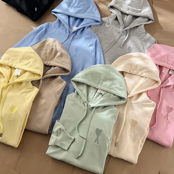 Ami Paris Ami de Coeur Macaron Zip Hoodie in Pastel Pink