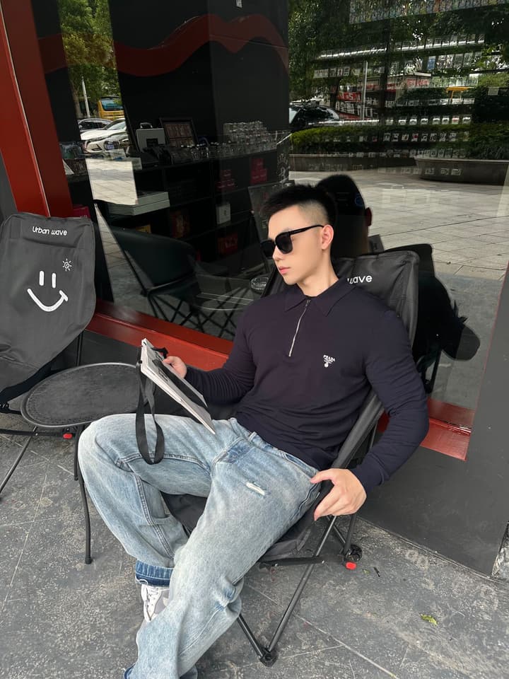 Prada Embroidered Zipper Long-Sleeve Polo Shirt