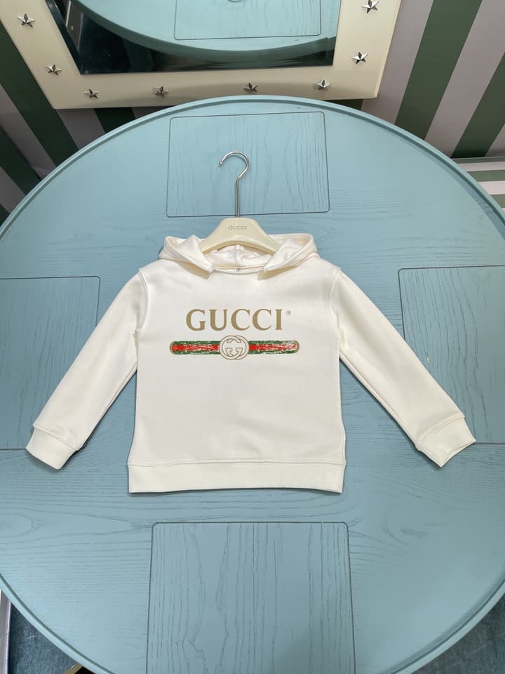 Gucci Kids Hooded Sweatshirt – Kids Collection – 2025AW in Cream With Green/gold Logo