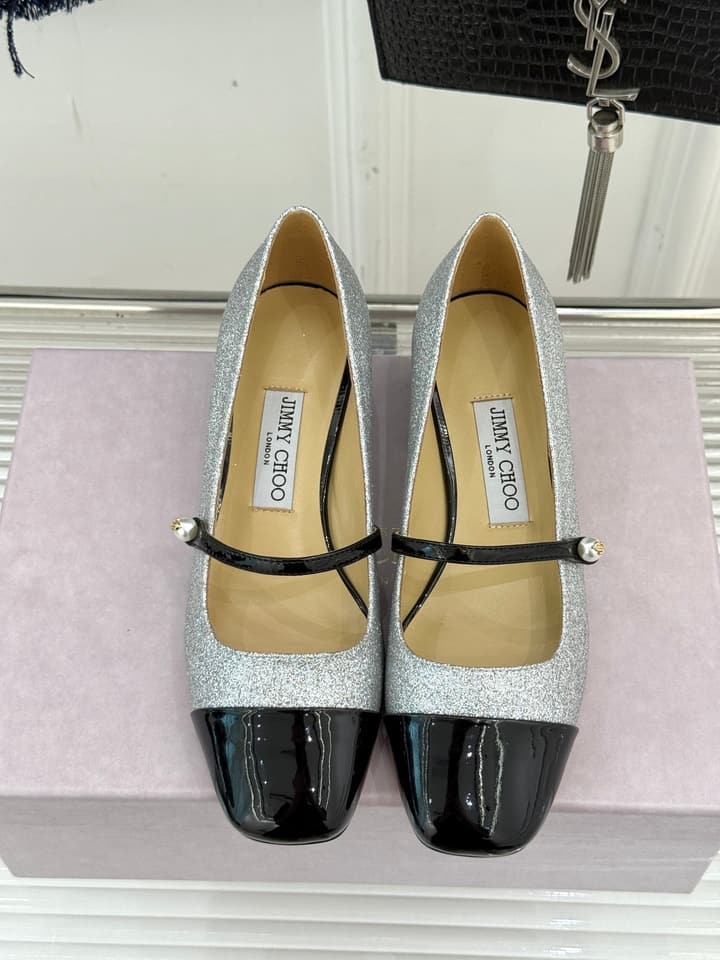 Jimmy Choo Color-block Pearl Mary Jane Heels – 25FW in Black Bow Detail