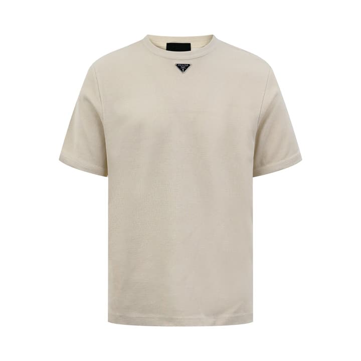 Prada Triangle Logo Waffle T-Shirt in Limestone Beige