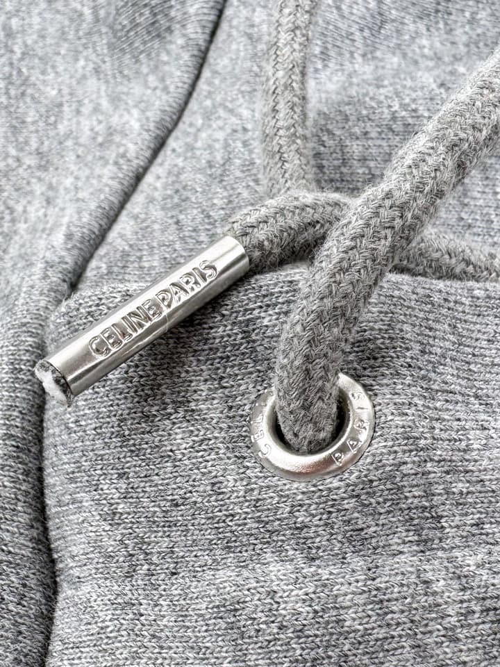Celine Flocked Hooded Sweatshirt in Heather Gray Flocked Logo Hoodie
