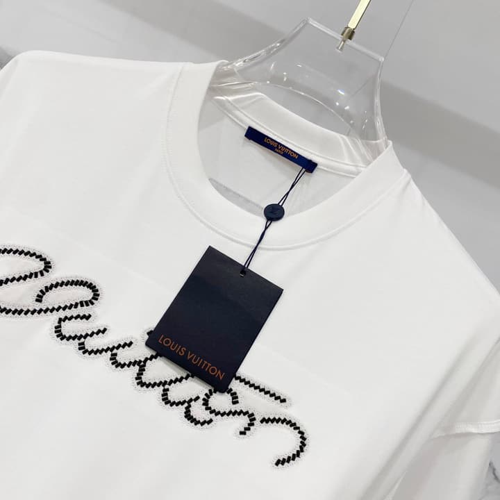 Louis Vuitton Signature Embroidery Cotton T-Shirt in Black