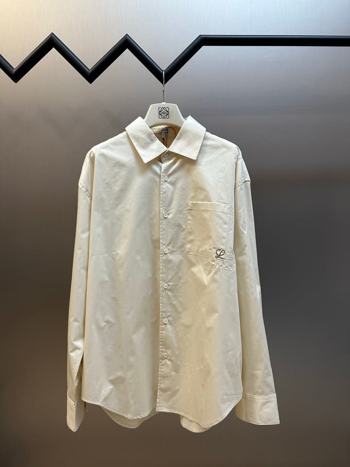 Loewe Anagram Two-Tone Embroidered Pocket Shirt in Cream