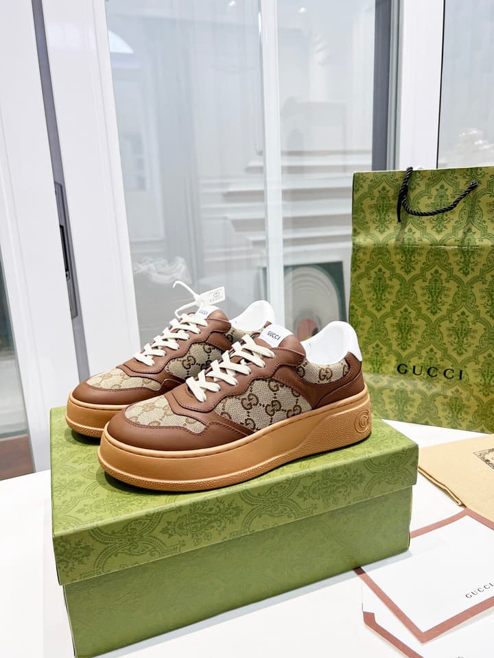 Gucci Chunky B Series Platform Sneakers in Brown Monogram Chunky Sneaker