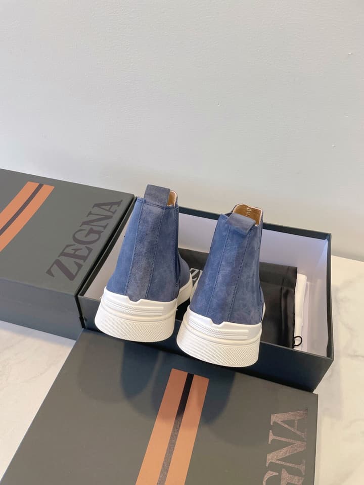 Zegna COUTURE Triple Stitch Leather Sneakers in Black Suede With Dark Sole