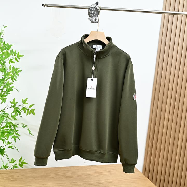 Moncler Men's Half-Zip Stand Collar Sweatshirt – 2025 Spring Collection in Grey