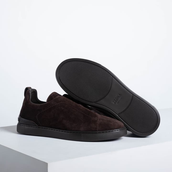 Zegna SECONDSKIN Triple Stitch Low-Top Sneakers in Navy Smooth Leather