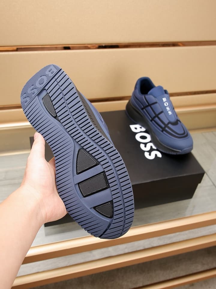 Boss New Men's Luxury Athletic Sneakers in Black With White Detail