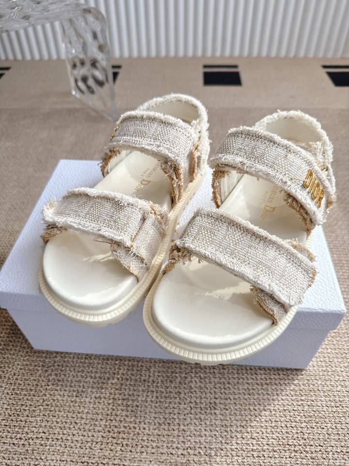 Dior Velcro Summer Sandals in Bright Cream Woven