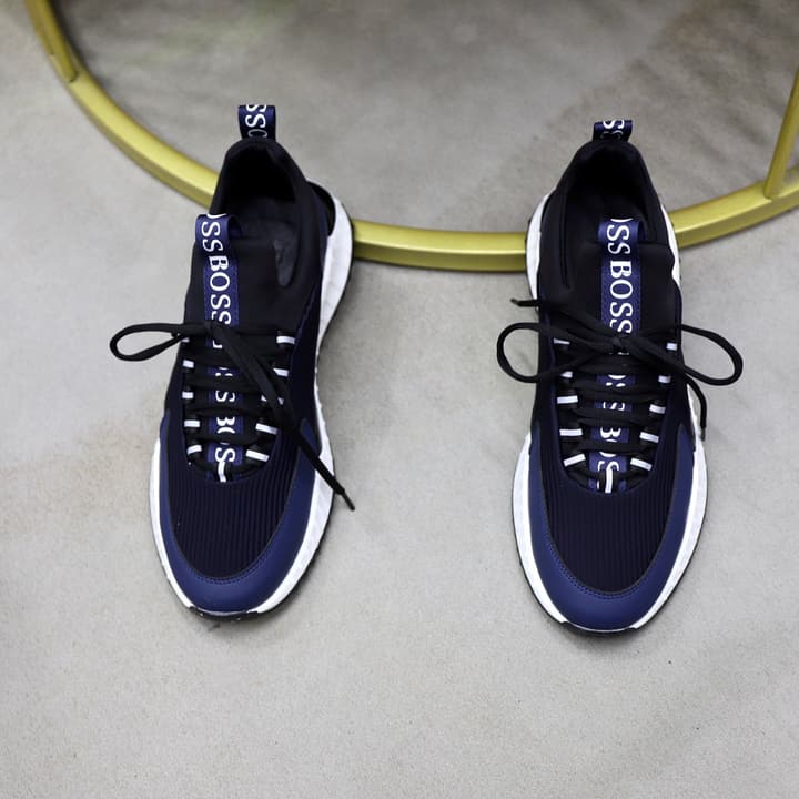 Boss Men's Knit Sneakers in Black Laced