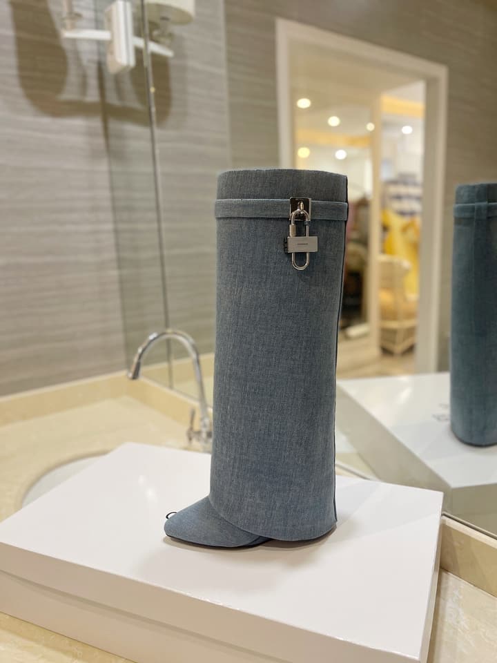 Givenchy Washed Denim Lock Knee-High Boots – 2023SS