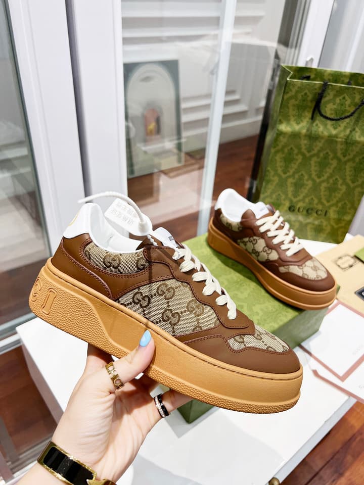 Gucci Chunky B Series Platform Sneakers in Brown Monogram Chunky Sneaker