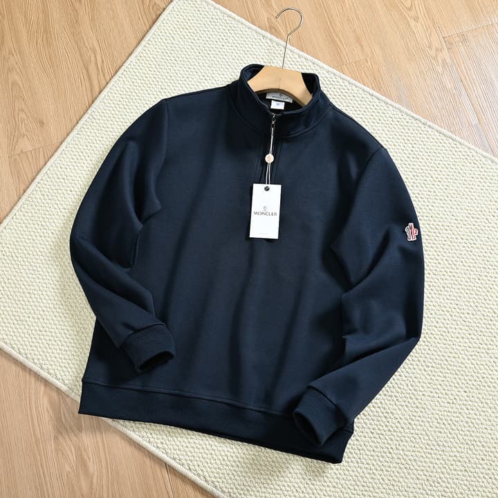 Moncler Men's Half-Zip Stand Collar Sweatshirt – 2025 Spring Collection in Grey