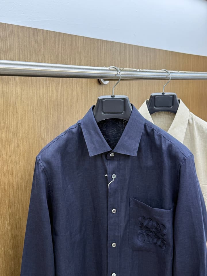 Loewe Minimalist Linen-Cotton Long Sleeve Shirt – Spring/Summer Collection – 25SS in Dark Blue