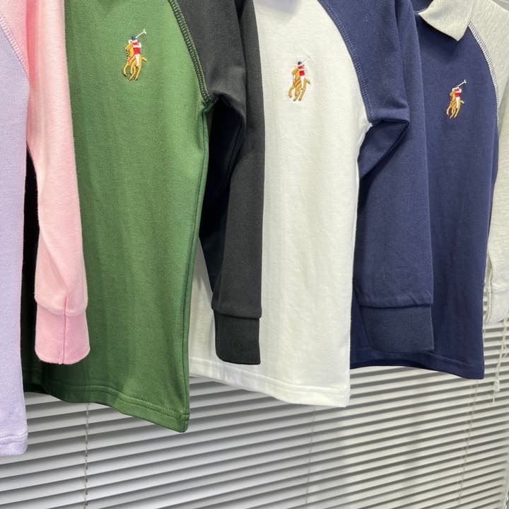 Ralph Lauren Color-block Long Sleeve Polo Shirt – Autumn Collection – Kids Collection in Lavender And Pink Color Block