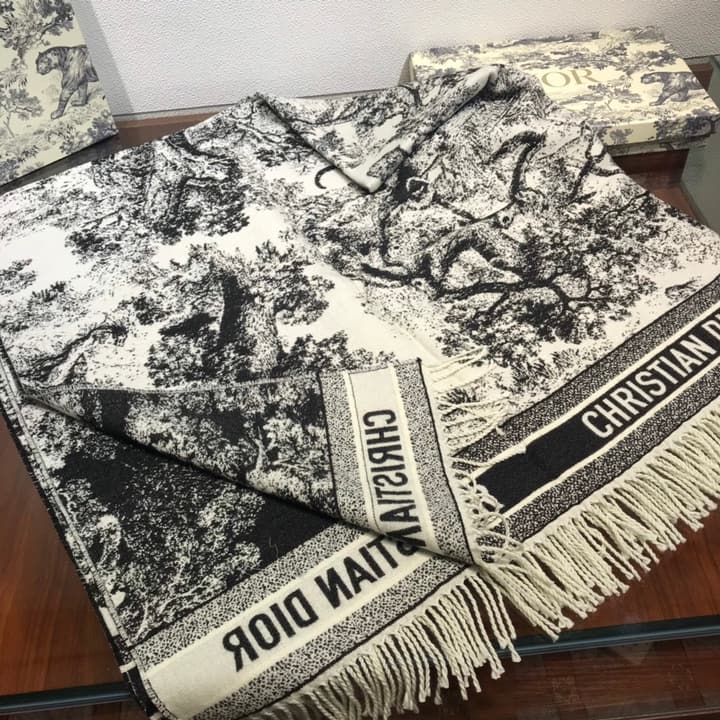 Dior Animal Print Cashmere Wool Scarf in Beige