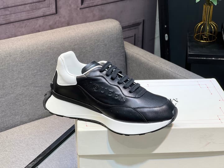 Alexander McQueen White Silk Leather Platform Sneakers in Black